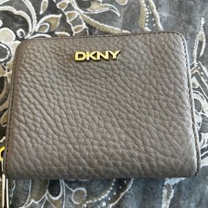 DKNY Taupe Leather Compact Wallet